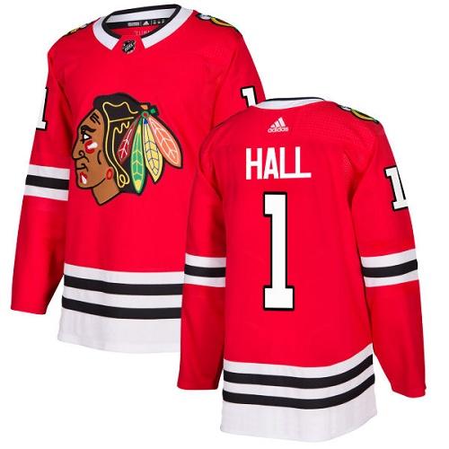 Adidas Men Chicago Blackhawks #1 Glenn Hall Red Home Authentic Stitched NHL Jersey->chicago blackhawks->NHL Jersey